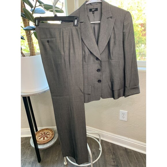 PHILIPPE ADEC Silver Gray Career Suit 2 Pc Coat Flare Pants Size 6 EUC 7191 - Picture 5 of 12